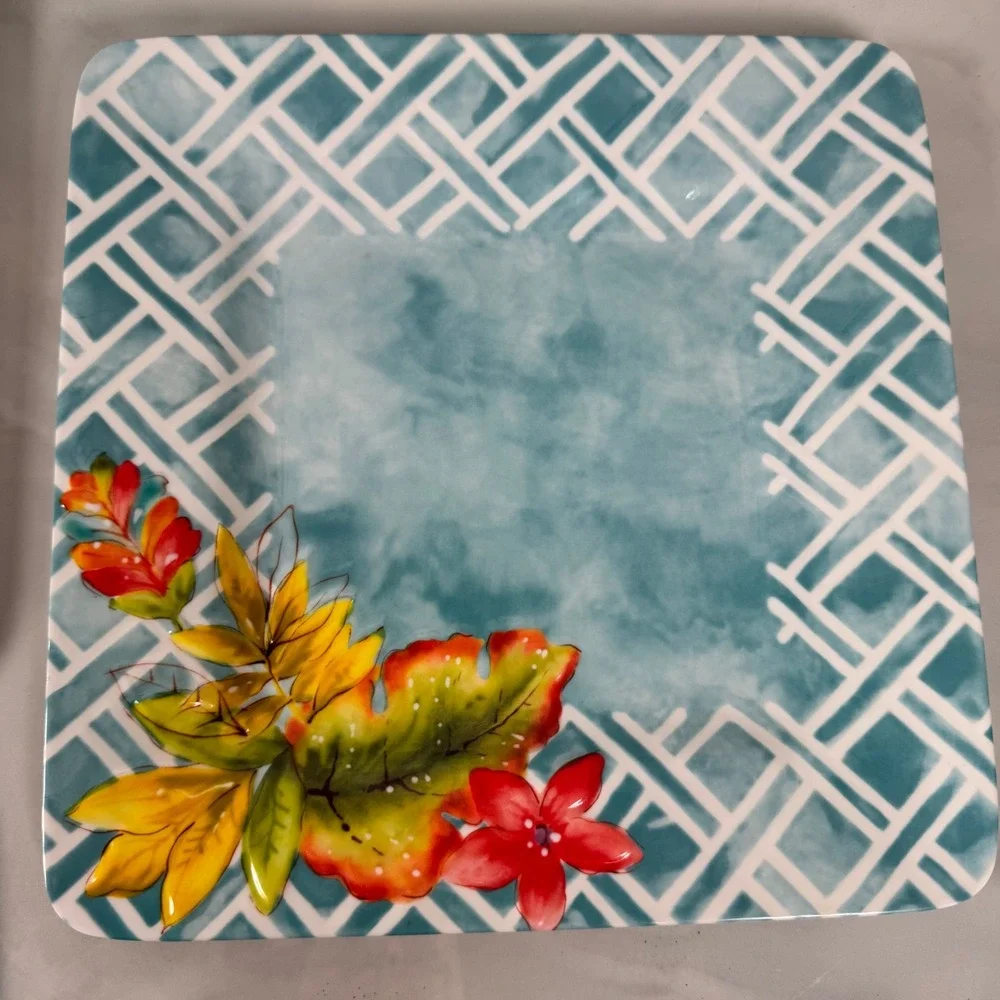 Laurie Gates Tropicalla Square Melamine Dinner Plates Tropical‎ Patio Set of 4